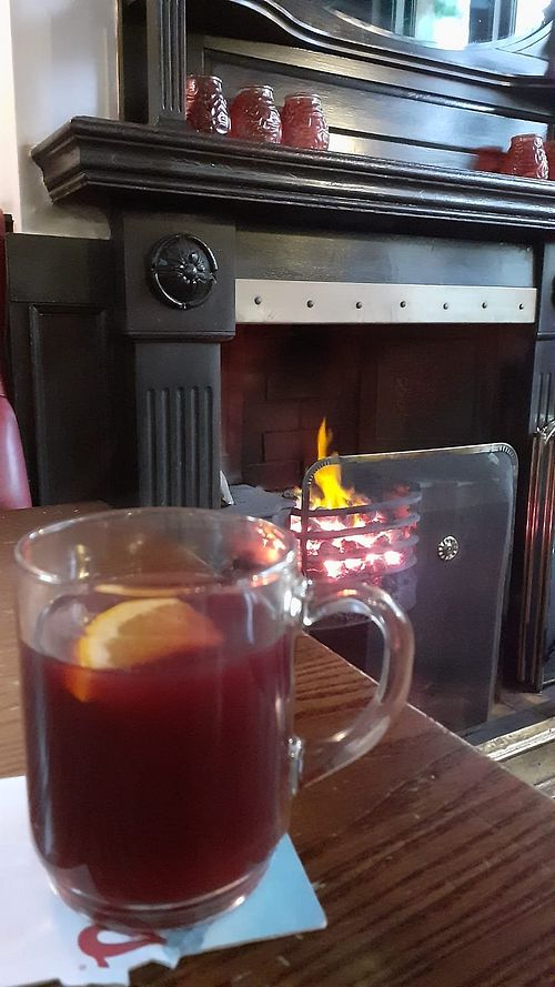 Mulled wine by the fire at The Carriage in Newcastle Upon Tyne