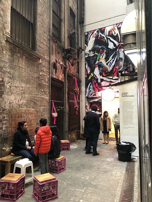 Laneway eating  at Flyover Fritterie & Chai Bar in Redfern