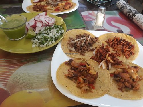 Combination of the 3 options of filling for tacos (2/2/1) for 65$. Not excellent but still okay. at El Eden in San Cristobal De Las Casas