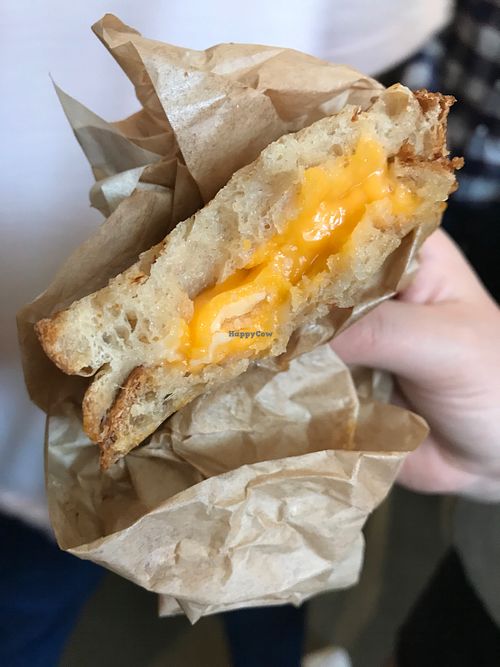 Three cheezus grilled cheese sandwich at Rebel Cheese in New York City