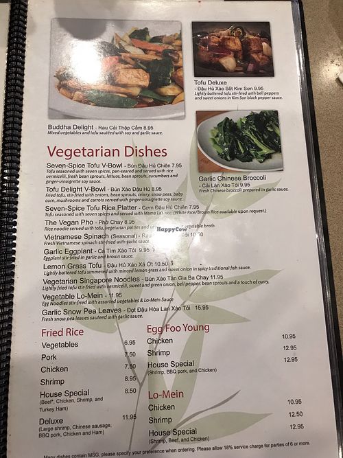 Vegetarian page with a labeled vegan option  at Kim Son in Houston