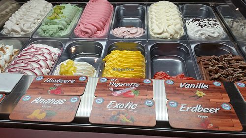 Ice cream with vegan labels at Wonder Waffel in Basel
