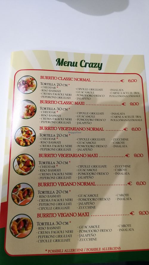 Menu at Crazy Burrito in Como