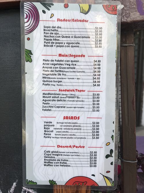 Menu at Funky Sauce in Cuenca