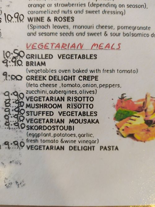 Vegetarian menù, ask to make it vegan 🧾 at Wine & Roses in Planos