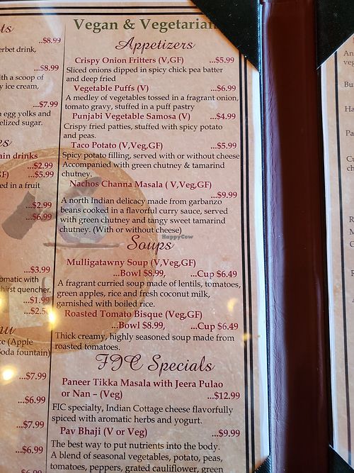 V menu at Fusion Inn Cafe in Lancaster