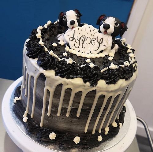 My Birthday Cake with my doggies on top 🥰 at Ellephant Vegan Bakery in Middlesbrough
