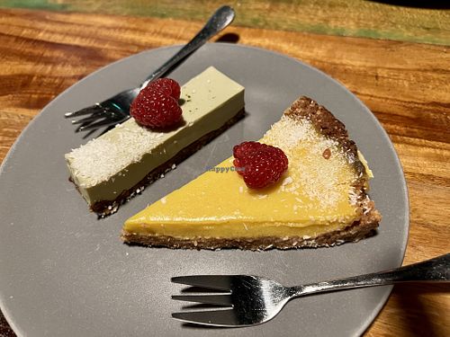 Matcha cheesecake and lemon tart  at Bio Cafe in Aberdeen