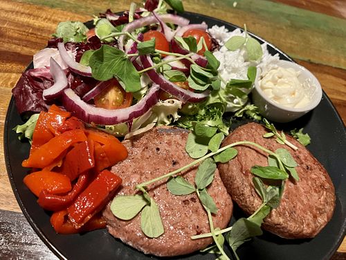 The Good Father (salad instead of bun)  at Bio Cafe in Aberdeen
