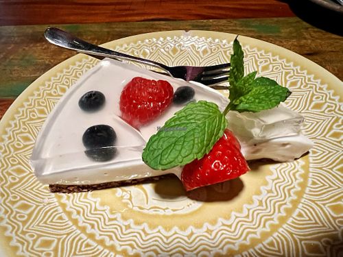 Delicate coconut cheesecake   at Bio Cafe in Aberdeen