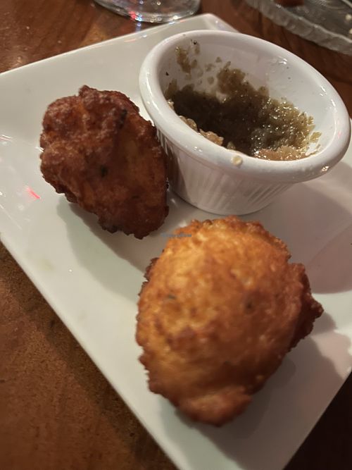Black-eyed pea fritters with habanero sauce   at Mansa Kunda in Takoma Park