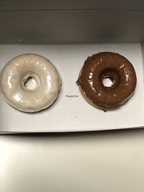 Chocolate and vanilla vegan donuts at Donut Hut & Deli in Bakersfield