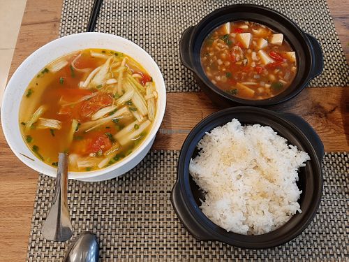 sweet and sour soup, mapo tofu at Tam Chay - Van Khe in Hanoi