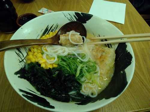 Tofu, seaweed, corn, rice noodles, green onion at Ramen 8 in Stuttgart