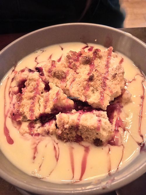 Apple berry crumble and custard at The Waterford Arms in Whitley Bay