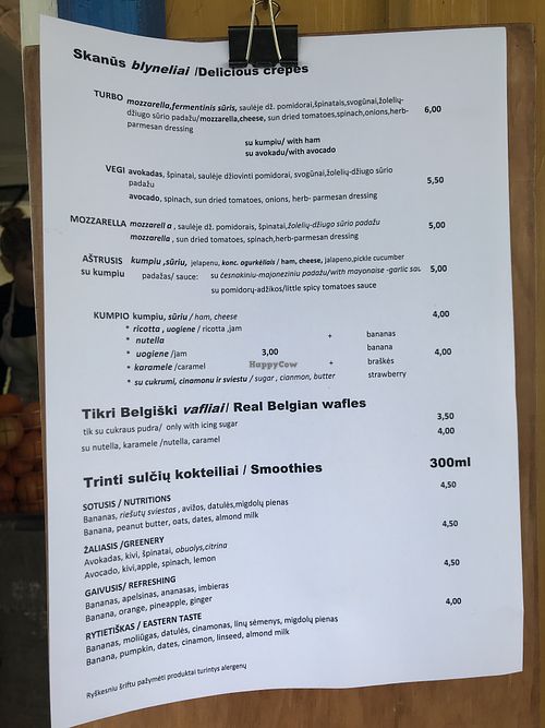 Menu at Sunny in Nida