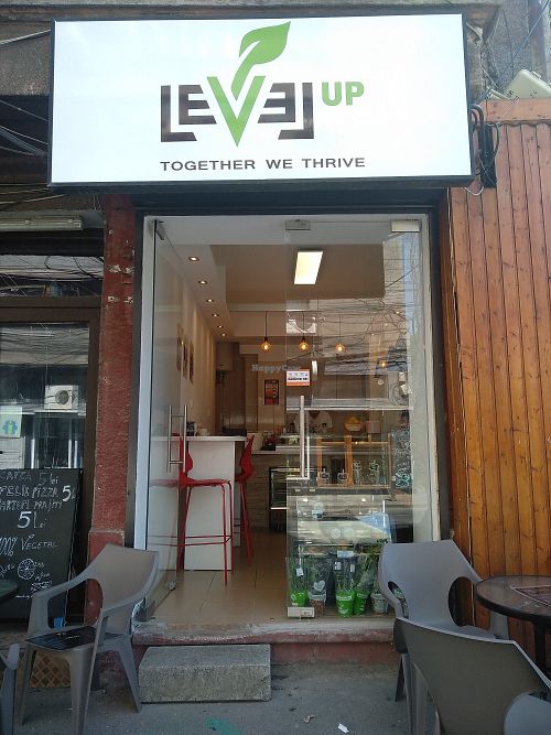 Outside the fast food at Level Up in Bucharest