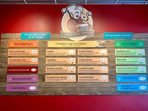 menu at J. Gumbo's in Berea