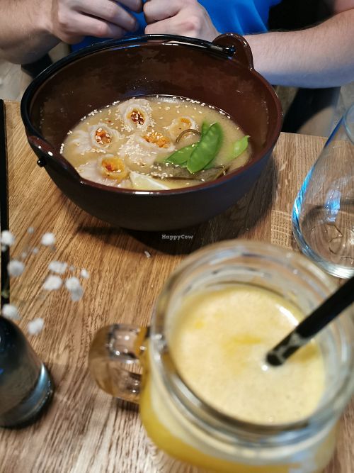 Wonton soup and freshly pressed juice at Jiva Bowls in St Petersburg