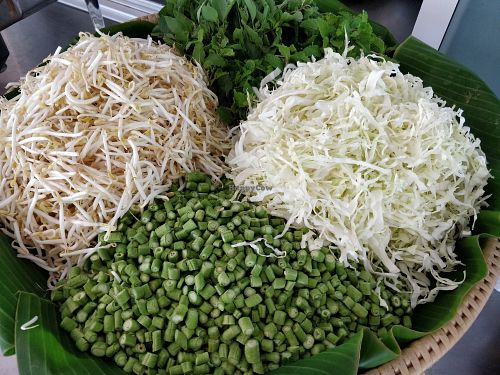 Raw Salad - long bean, bean sprout, cabbage and leafy vegetables at Wat Phra That Pha Son Kaeo in Phetchabun