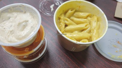 Man n cheese and sauces, everything made in house at Java Juice Cafe in Flagstaff