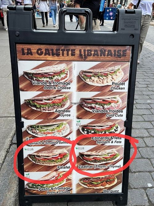 Menu at La Galette Libanaise in Quebec