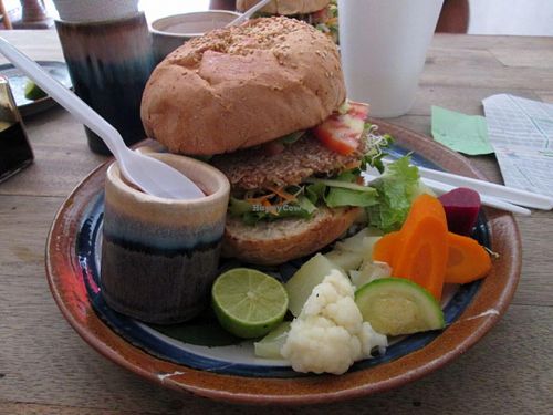 Vegan burger at Restaurante Vegetariano in Guadalajara