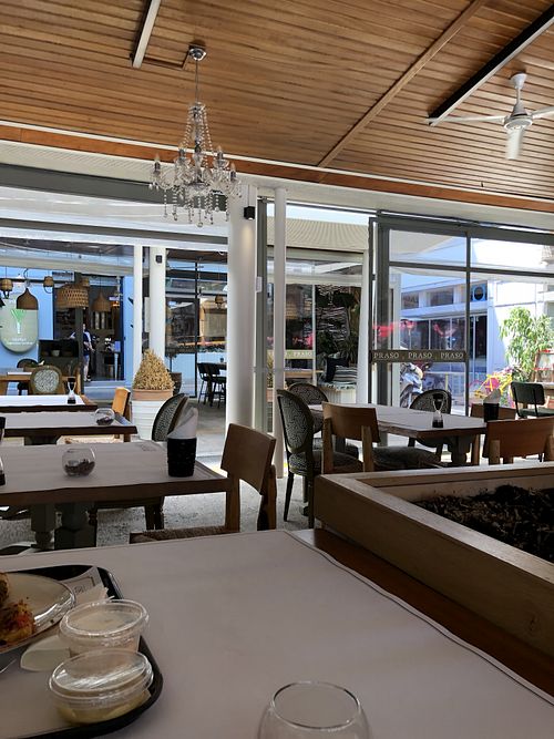 The restaurant is at the back  at Praso in Crete