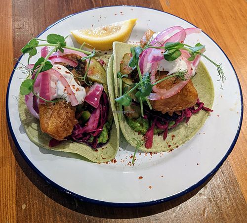 Fake fish tacos at Golden Fleece in Nottingham