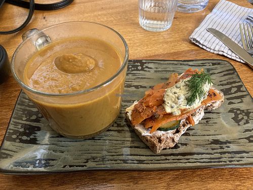 Soup with carrot lachs sandwich  at Saorsa 1875 in Pitlochry