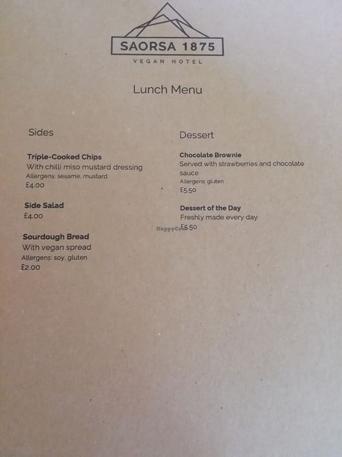 Lunch menu - sides and desserts at Saorsa 1875 in Pitlochry
