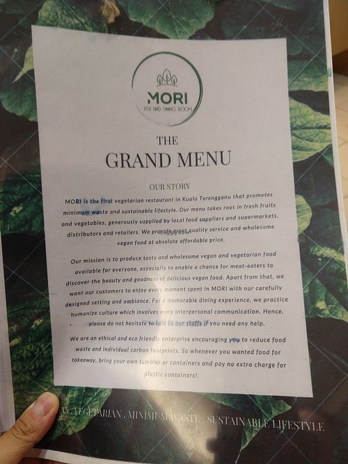Intro Menu at Mori Tea and Dining Room in Kuala Terengganu