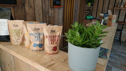 Ordering area; selection of coffees at Punk Vegan in Leeds