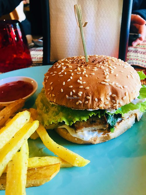 Vegan burger at Veggies in Tirana