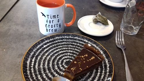 Vegan chocolate dessert - trillionaire's shortbread. at The Crafty Crow in Gatehouse Of Fleet