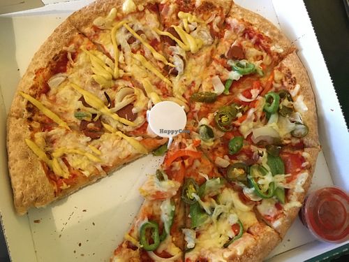 Half vegan hot dog and half spicy pepper - yummy at Papa John's in Aberdeen