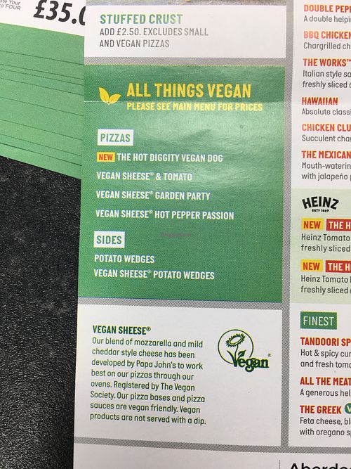 Vegan menu! at Papa John's in Aberdeen