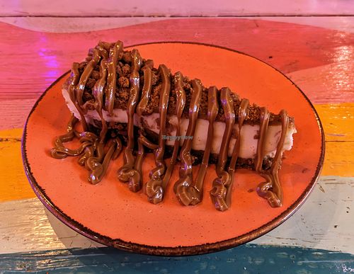 Biscoff cheesecake is one of the best cheesecakes I've ever had in my life, vegan or otherwise at Wholesome Junkies in Manchester