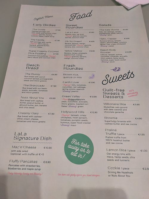 Food menù 🧾 at The Lala in Vienna