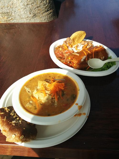 totally tortilla soup and tamale with beans at The Stand Natural Foods in Laguna Beach