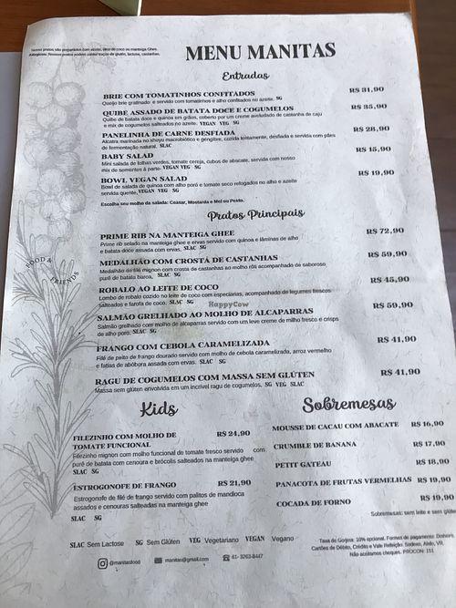 Opening menu (subject to changes) at Manitas in Brasilia
