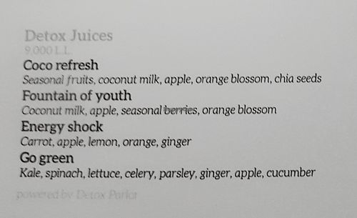 Jucies menu at Orenda in Beirut