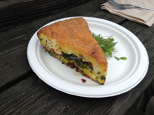 spinach, roasted onion, red pepper and cream cheese frittata  at Sally Ann's Cafe and Market in Lubec