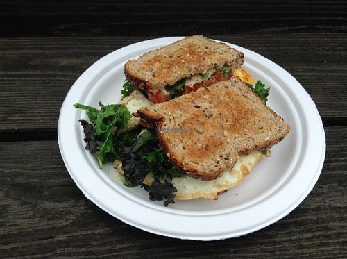 build your own breakfast sandwich with egg, kale, tomato, cheese and basil at Sally Ann's Cafe and Market in Lubec