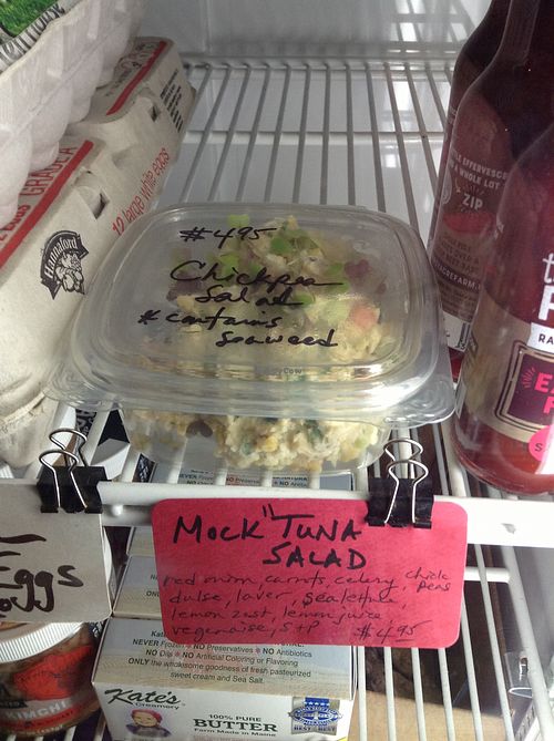 vegan "tuna" salad to go at Sally Ann's Cafe and Market in Lubec