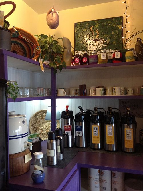 hot beverage station - vegan creamer available upon request at Sally Ann's Cafe and Market in Lubec