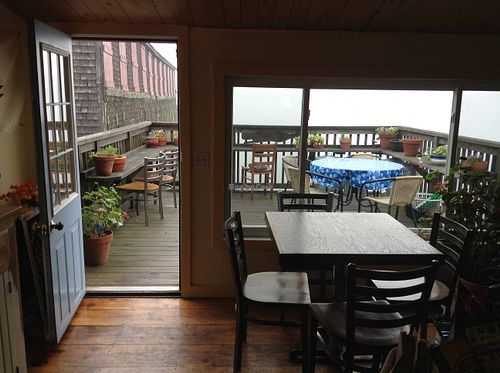 door to back deck at Sally Ann's Cafe and Market in Lubec