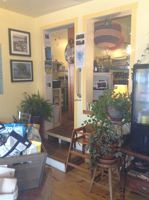 heading down towards back deck at Sally Ann's Cafe and Market in Lubec