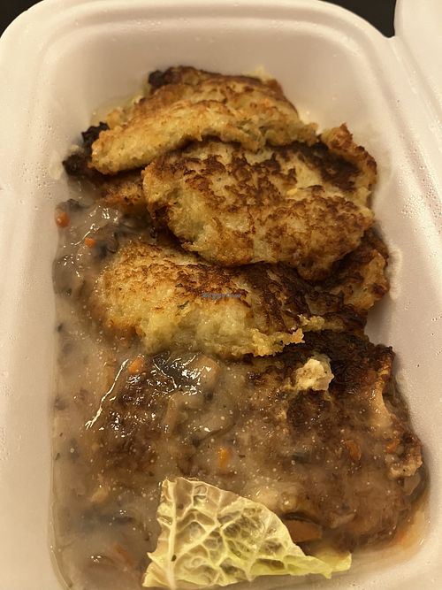 Potato pancakes with mushroom sauce   at Vilties Vaistinės Arbatine in Kaunas