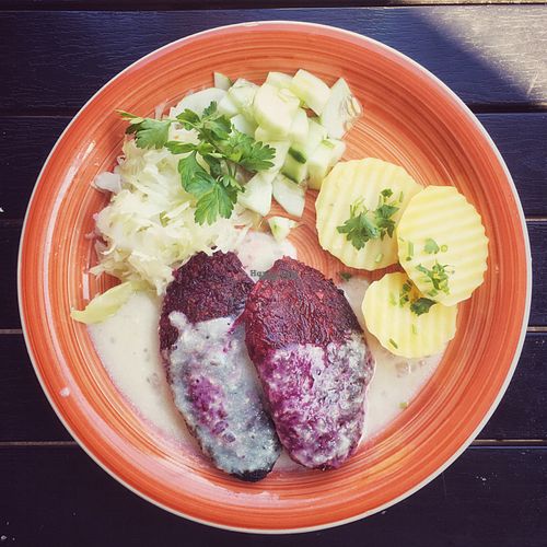 Beatroot burgers at Vilties Vaistinės Arbatine in Kaunas